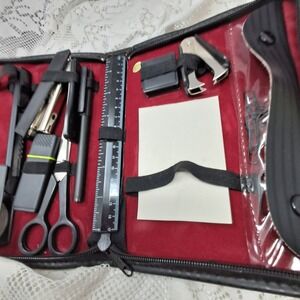 Vintage Desk Set Organizer Black Case with‎ Ruler Stapler Scissors Pens